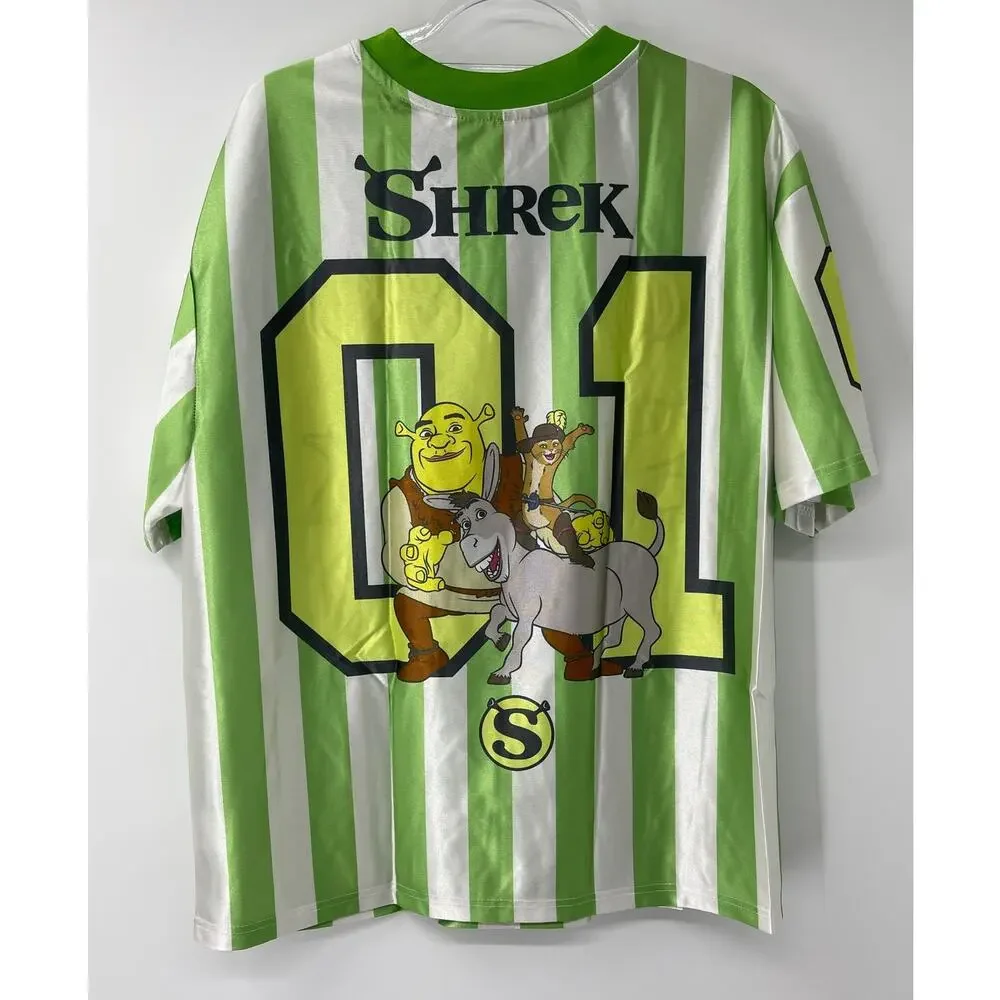 Shrek Soccer Jersey Shirt Mens Large Green White Striped VNeck DreamWorks NEW - Picture 3 of 16